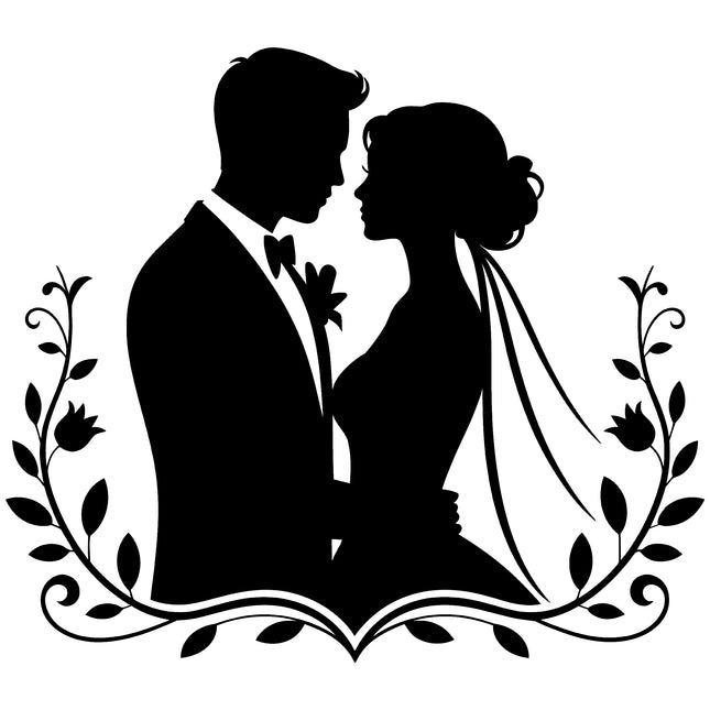 Wedding Husband Wife Silhouette 100% Cotton Fabric Panel Block EE1847