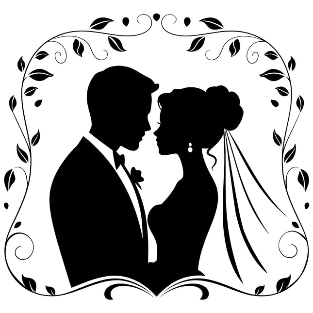 Wedding Husband Wife Silhouette 100% Cotton Fabric Panel Block EE1848