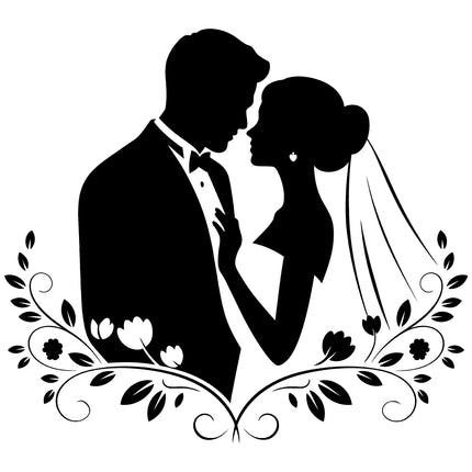 Wedding Husband Wife Silhouette 100% Cotton Fabric Panel Block EE1849