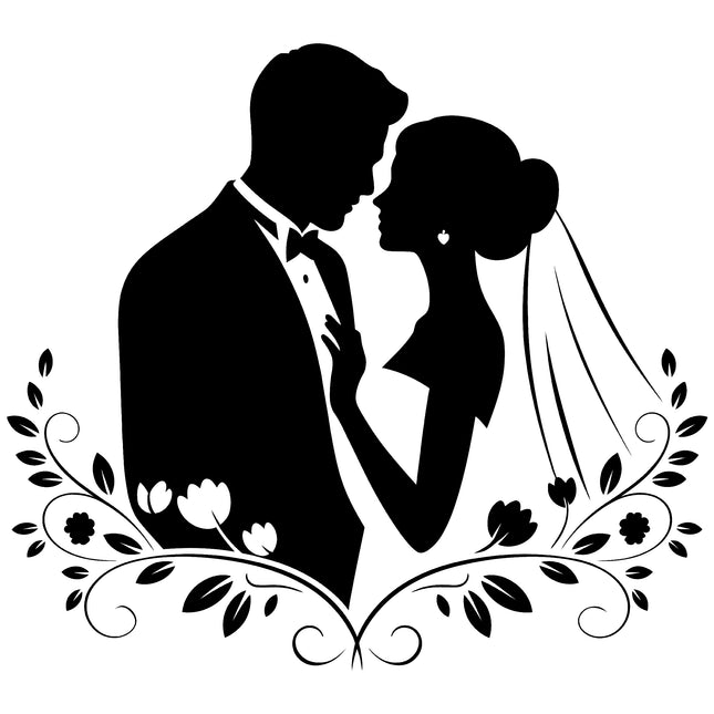 Wedding Husband Wife Silhouette 100% Cotton Fabric Panel Block EE1849