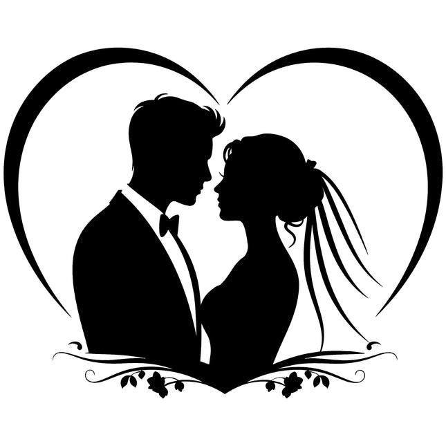 Wedding Husband Wife Silhouette 100% Cotton Fabric Panel Block EE1850