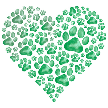 Green Cat/Dog Paw Print Heart 100% Cotton Fabric Panel Block EE1854