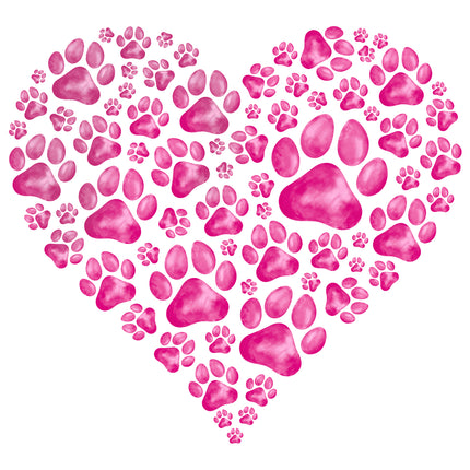 Pink Cat/Dog Paw Print Heart 100% Cotton Fabric Panel Block EE1858