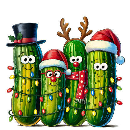 Four cartoon pickles fabric panel