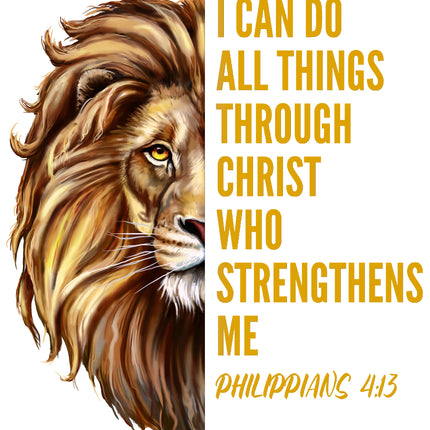 Philippians 4:13 Scripture Lion 100% Cotton Fabric Panel Block EE1922