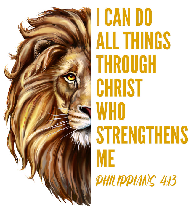 Philippians 4:13 Scripture Lion 100% Cotton Fabric Panel Block EE1922