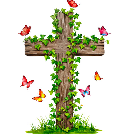 Ivy Butterflies Cross 100% Cotton Fabric Panel Block EE1924