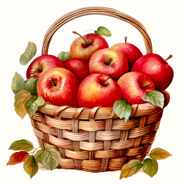 Basket of Apples 100% Cotton Fabric Panel Block EE220