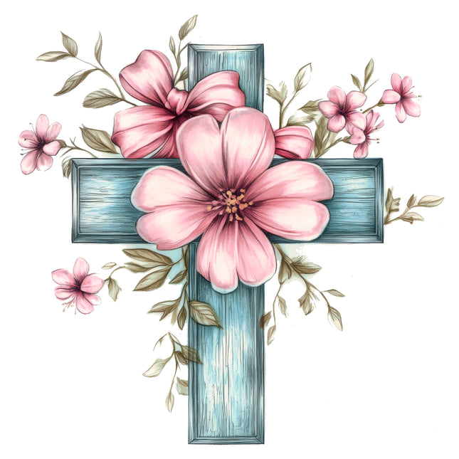 Floral Cross 100% Cotton Fabric Panel Block EE2212