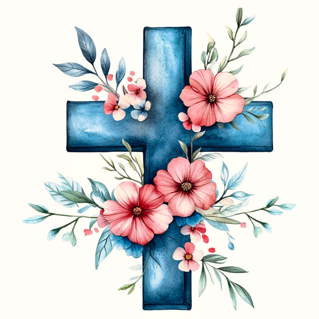 Pink Floral Cross 100% Cotton Fabric Panel Block EE2216