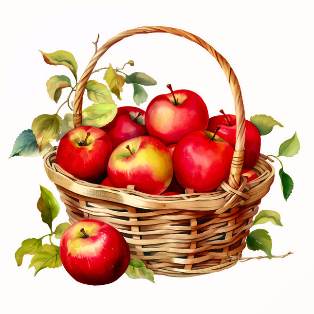 Basket of Apples 100% Cotton Fabric Panel Block EE223