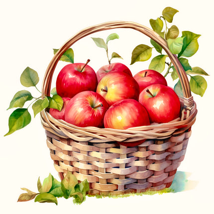 Basket of Apples 100% Cotton Fabric Panel Block EE225