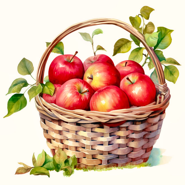 Basket of Apples 100% Cotton Fabric Panel Block EE225