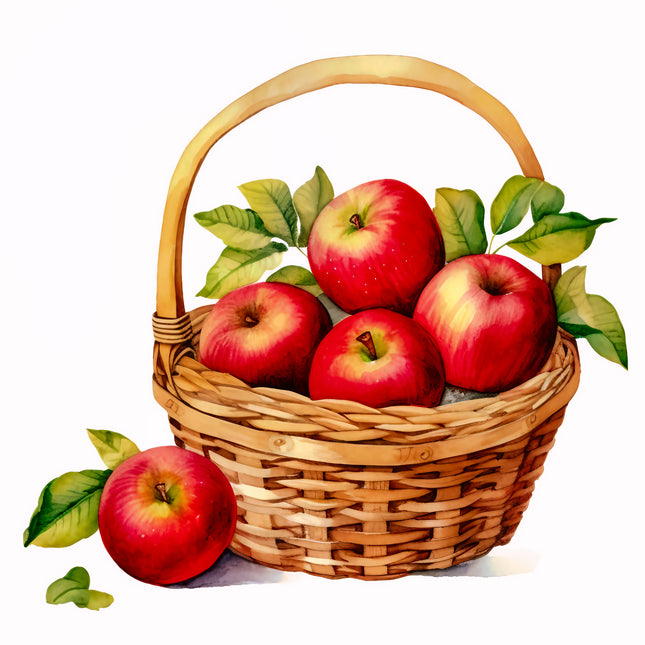 Basket of Apples 100% Cotton Fabric Panel Block EE229
