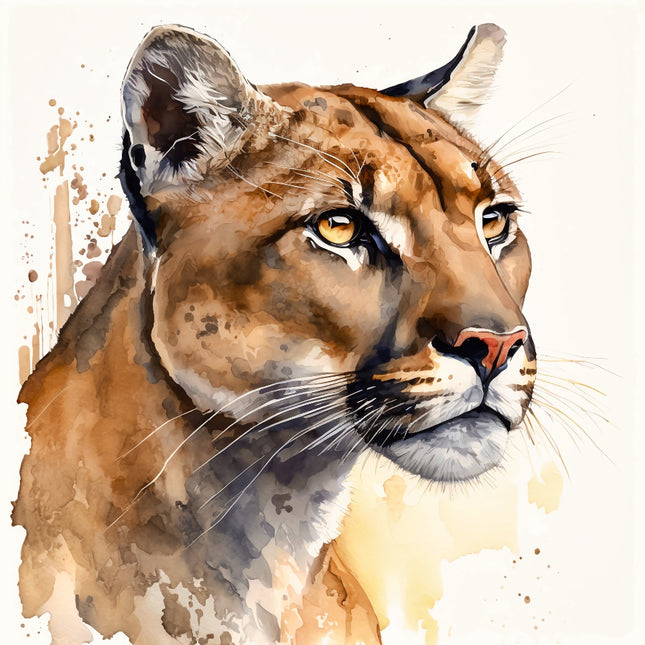 Artistic depiction of a cougar's face fabric panel