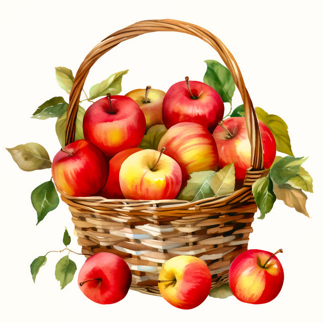 Basket of Apples 100% Cotton Fabric Panel Block EE231