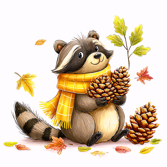 Autumn Fall Raccoon 100% Cotton Fabric Panel Block EE2312
