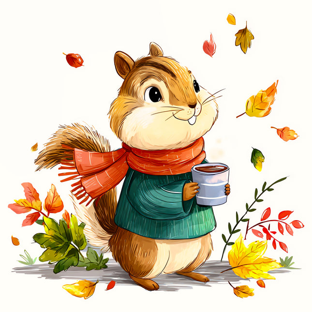 Autumn Fall Chipmunk 100% Cotton Fabric Panel Block EE2315
