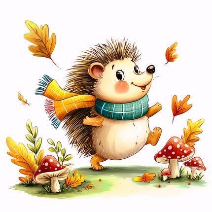 Autumn Fall Hedgehog 100% Cotton Fabric Panel Block EE2317