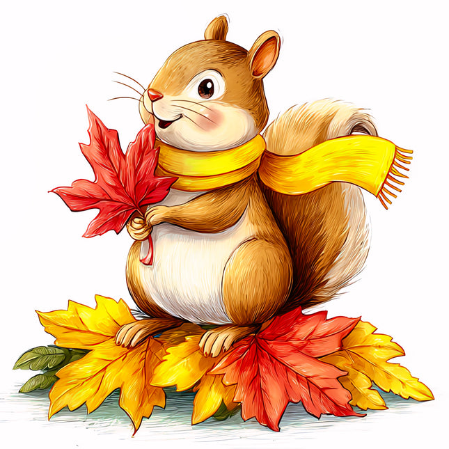 Autumn Fall Squirrel 100% Cotton Fabric Panel Block EE2319
