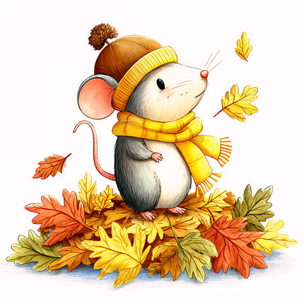 Autumn Fall Mouse 100% Cotton Fabric Panel Block EE2321