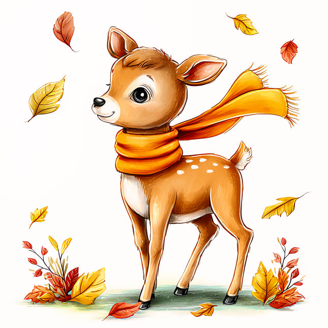 Autumn Fall Deer 100% Cotton Fabric Panel Block EE2322