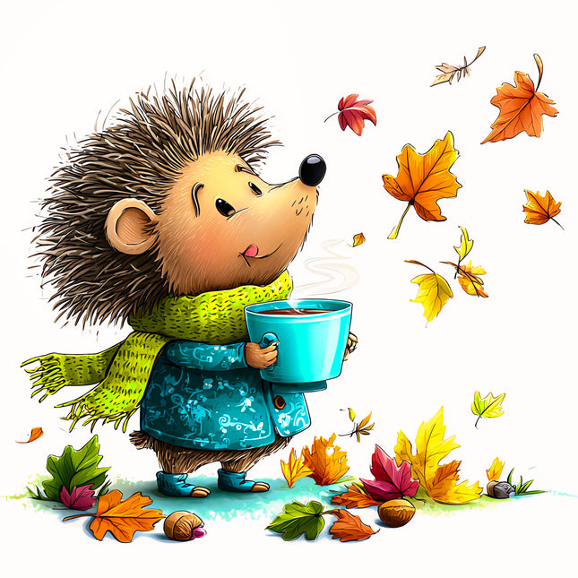 Fall Autumn Hedgehog 100% Cotton Fabric Panel Block EE2326