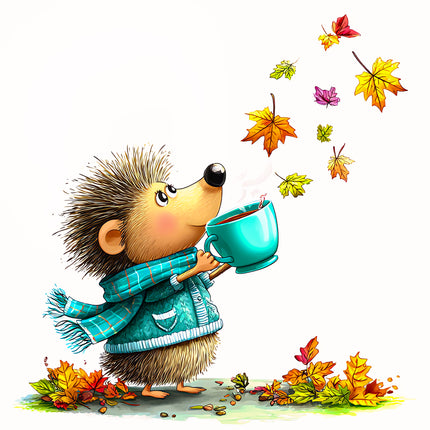 Fall Autumn Hedgehog 100% Cotton Fabric Panel Block EE2327