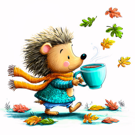Fall Autumn Hedgehog 100% Cotton Fabric Panel Block EE2328