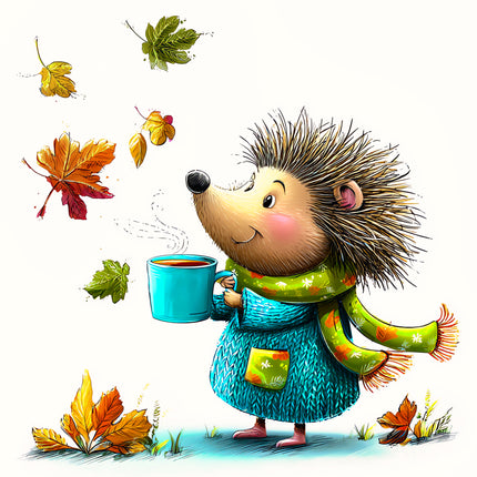 Fall Autumn Hedgehog 100% Cotton Fabric Panel Block EE2329