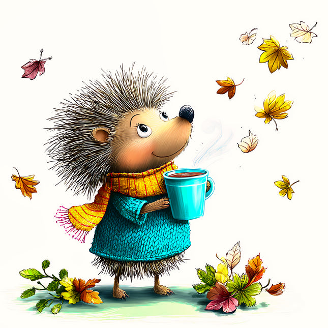 Fall Autumn Hedgehog 100% Cotton Fabric Panel Block EE2330