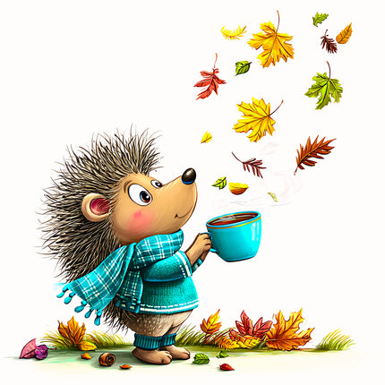 Fall Autumn Hedgehog 100% Cotton Fabric Panel Block EE2331