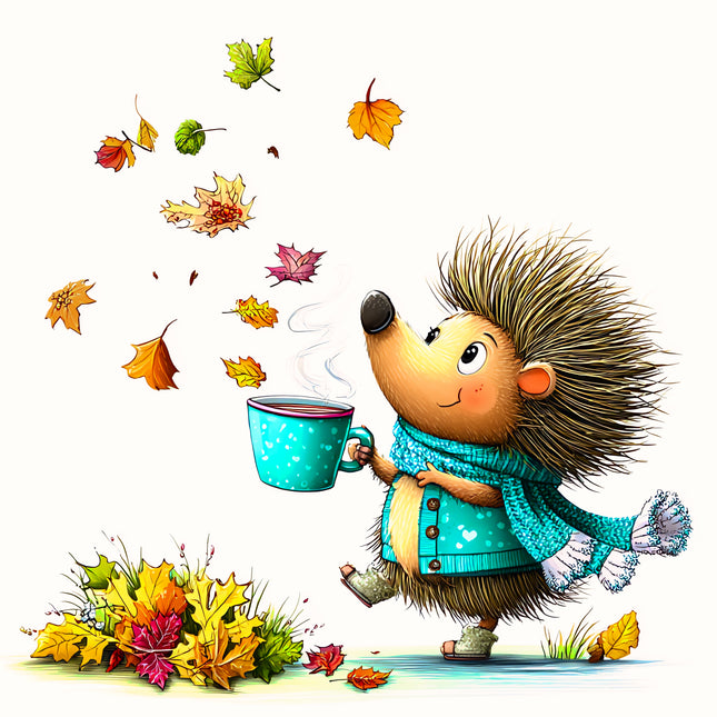 Fall Autumn Hedgehog 100% Cotton Fabric Panel Block EE2332