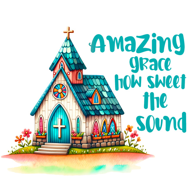 Amazing Grace / Church 100% Cotton Fabric Panel Block EE2406