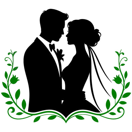 Wedding Husband Wife Silhouette 100% Cotton Fabric Panel Block EE2459