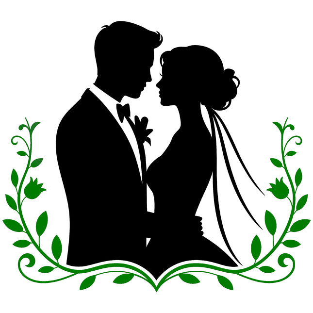 Wedding Husband Wife Silhouette 100% Cotton Fabric Panel Block EE2459