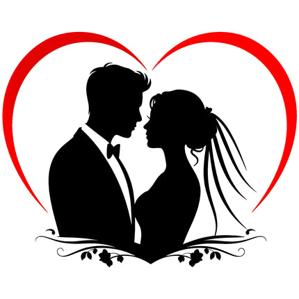 Wedding Husband Wife Silhouette 100% Cotton Fabric Panel Block EE2460