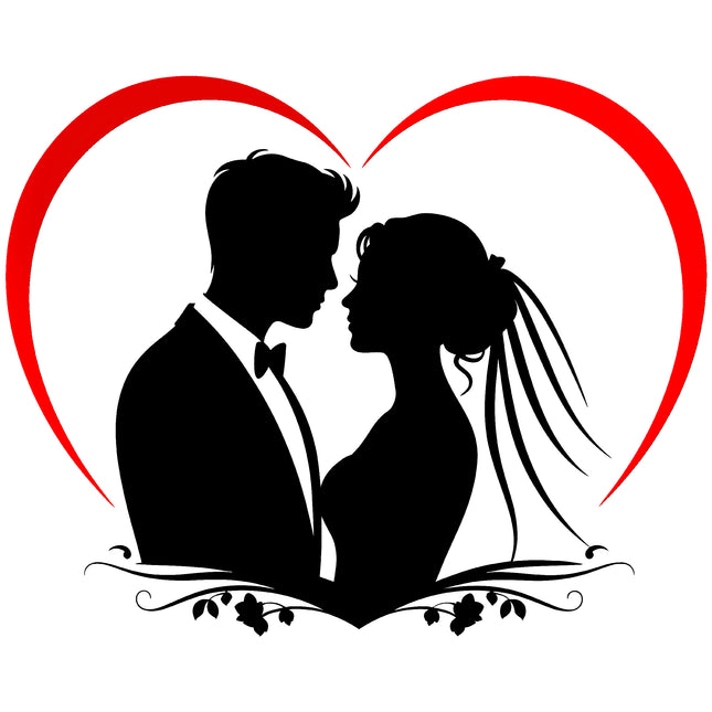 Wedding Husband Wife Silhouette 100% Cotton Fabric Panel Block EE2460