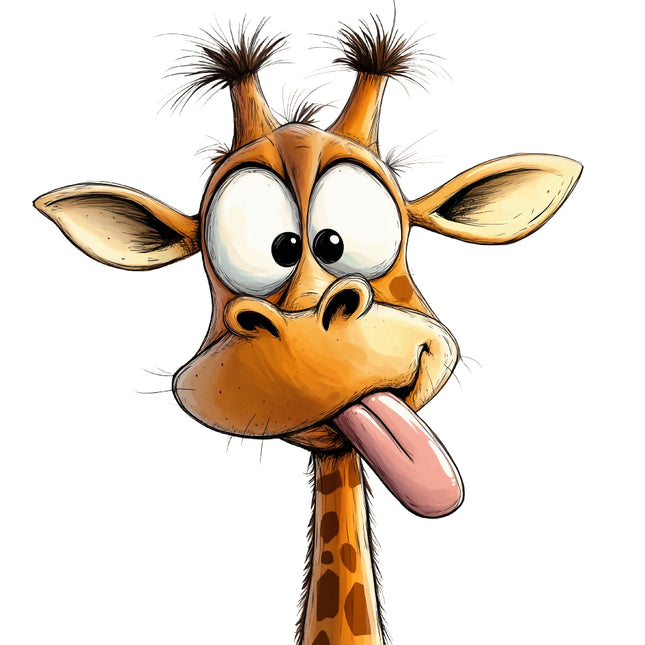 Cartoon giraffe with a long tongue sticking out on a white background fabric panel