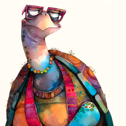 Quirky Colorful Turtle 100% Cotton Fabric Panel Block EE2815