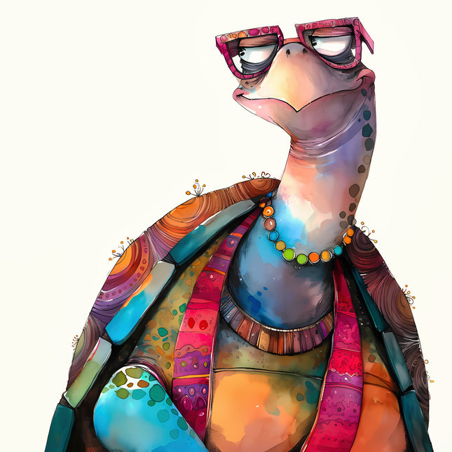 Quirky Colorful Turtle 100% Cotton Fabric Panel Block FLIP-EE2815