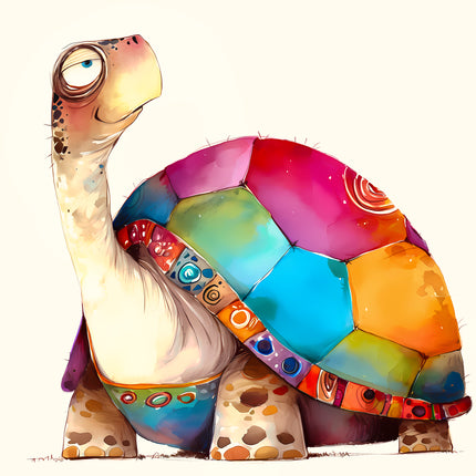 Quirky Colorful Turtle 100% Cotton Fabric Panel Block EE2816