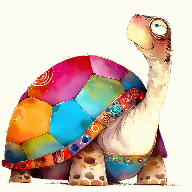 Quirky Colorful Turtle 100% Cotton Fabric Panel Block FLIP-EE2816