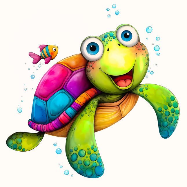 Colorful cartoon turtle fabric panel