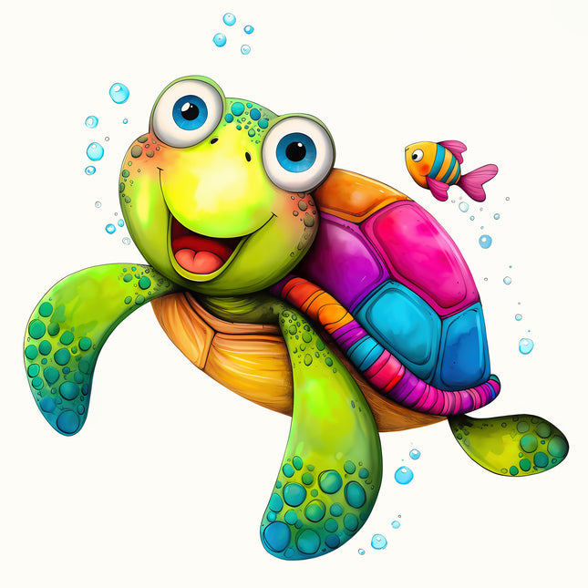 Quirky Colorful Turtle 100% Cotton Fabric Panel Block FLIP-EE2817
