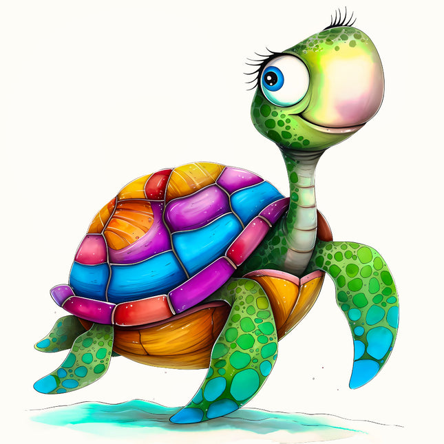 Colorful cartoon turtle fabric panel