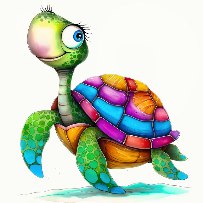 Quirky Colorful Turtle 100% Cotton Fabric Panel Block FLIP-EE2818