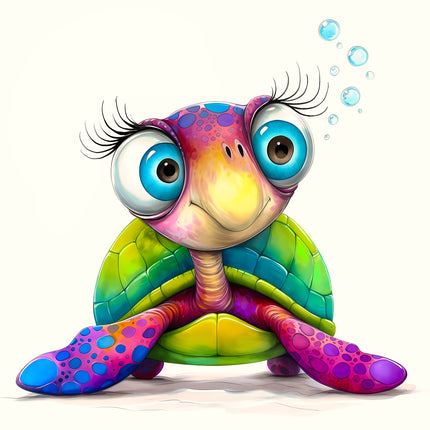 Quirky Colorful Turtle 100% Cotton Fabric Panel Block EE2819