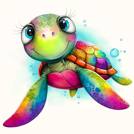 Quirky Colorful Turtle 100% Cotton Fabric Panel Block EE2820