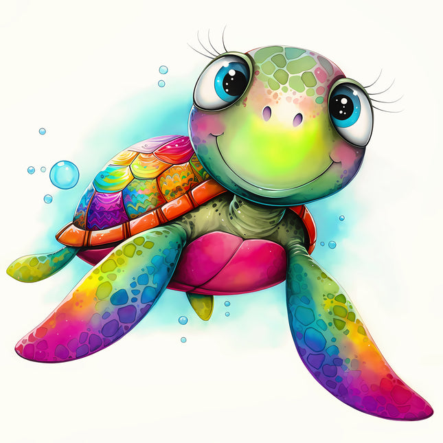 Quirky Colorful Turtle 100% Cotton Fabric Panel Block FLIP-EE2820